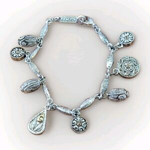 Rare Vintage 1950s Signed NAPIER Melon Bead Multi Charm Bracelet